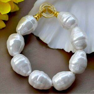 Large 20MM South SEA White Baroque Shell Pearl Beads Bracelet 7.5''
